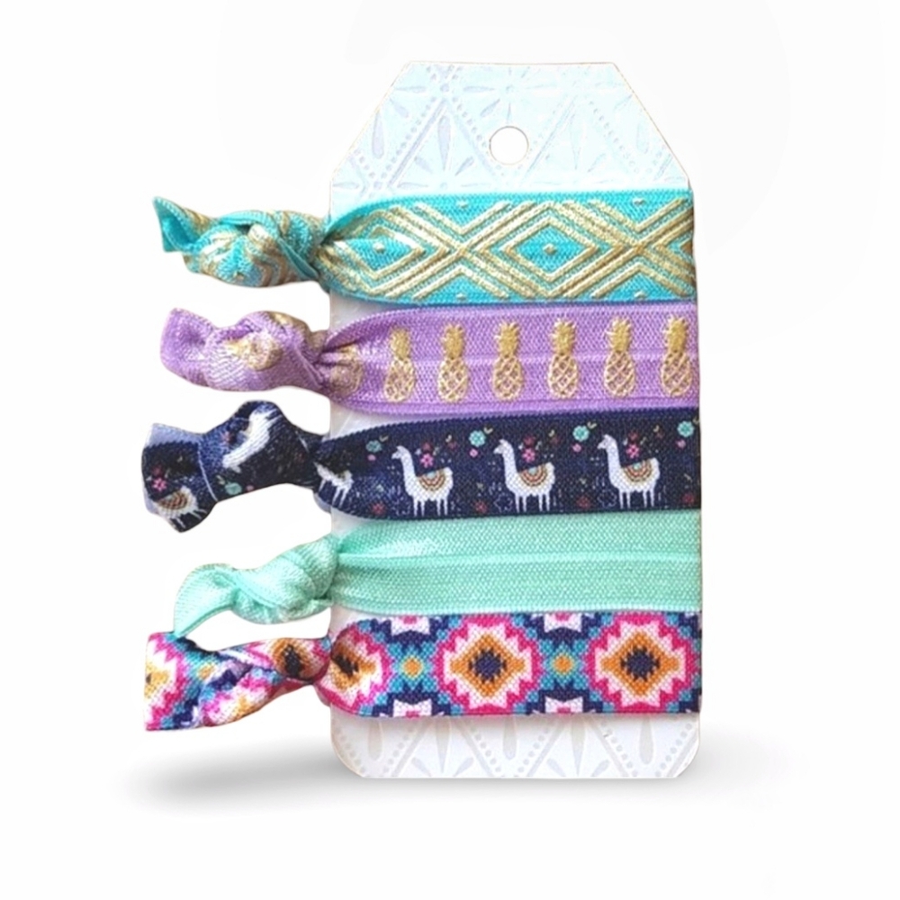 5-Pack Boho Hair Ties FOE Hair Accessories No Crease Ponytail Holders New